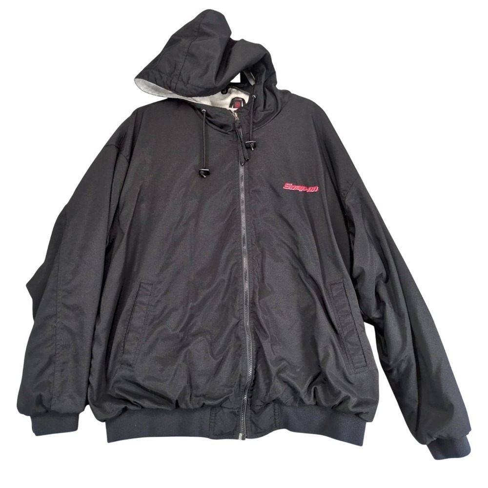 Vintage 90s Snap-On Tools Black‎ Hooded Work Jacket Mens 2XL Logo Mechanics Moto